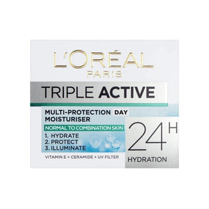 L'Oreal Paris Triple Active 24H Hydration Day Moisturiser For Normal To Combine Skin 50ml,3600521719596,
