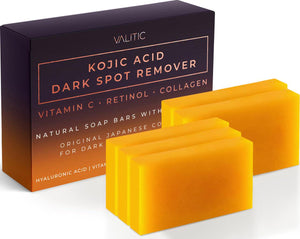 VALITIC VALITIC Kojic Acid Dark Spot Remover Soap Bars With Vitamin C, Retinol, Collagen, Turmeric - Original Japanese Complex Infused With Hyaluronic Acid, Vitamin E, Shea Butter, Castile Olive Oil - 5 Pack