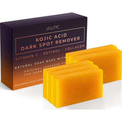 VALITIC VALITIC Kojic Acid Dark Spot Remover Soap Bars With Vitamin C, Retinol, Collagen, Turmeric - Original Japanese Complex Infused With Hyaluronic Acid, Vitamin E, Shea Butter, Castile Olive Oil - 5 Pack
