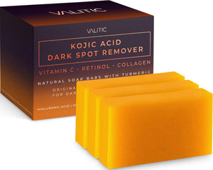 VALITIC VALITIC Kojic Acid Dark Spot Remover Soap Bars With Vitamin C, Retinol, Collagen, Turmeric - Original Japanese Complex Infused With Hyaluronic Acid, Vitamin E, Shea Butter, Castile Olive Oil (3 Pack)
