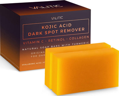 VALITIC VALITIC Kojic Acid Dark Spot Remover Soap Bars With Vitamin C, Retinol, Collagen, Turmeric - Original Japanese Complex Infused With Hyaluronic Acid, Vitamin E, Shea Butter, Castile Olive Oil (2 Pack)