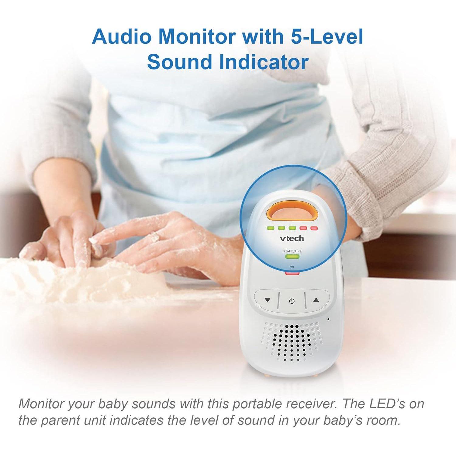 VTech DM1411 Audio Baby Monitor And Portable Soother Dual-Unit Rechargeable Battery, Long Range, Soft-Glow Night Light, Soothing Sounds And Lullabies, Digital Wireless Transmission, Sound Indicator,
