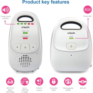 VTech Upgraded Baby Monitor With Rechargeable Battery, Long Range, Crystal-Clear Sound, And Alerts,