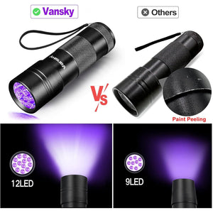 Vansky Black Light UV Flashlight Blacklight 12 LED Urine Detector For Dog/Cat/Pet Urine And Dry Stains And Bed Bug On Carpets/Rugs/Floor,Matching With Pet Odor Eliminator,