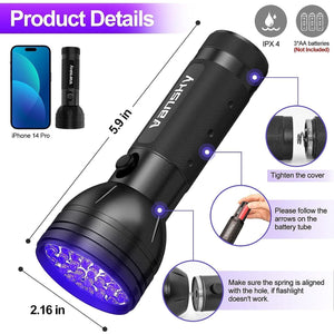 Vansky UV Flashlight 51 LED Blacklight Urine Detector for Pet Stains Bed Bugs Resin and Scorpion Finder