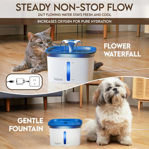 Veken 95oz 2.8L Pet Water Fountain Automatic Dispenser with Replacement Filters for Cats Dogs Multiple Pets Blue Plastic Design