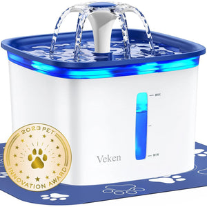 Veken 95oz 2.8L Pet Water Fountain Automatic Dispenser with Replacement Filters for Cats Dogs Multiple Pets Blue Plastic Design