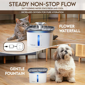 Veken Pet Fountain 95 oz 2.8L Automatic Cat and Dog Water Fountain with Filters Grey Plastic