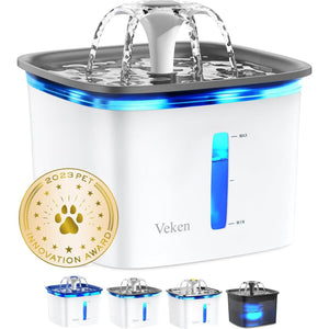 Veken Pet Fountain 95 oz 2.8L Automatic Cat and Dog Water Fountain with Filters Grey Plastic