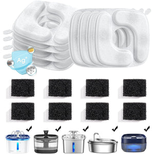 Veken Replacement Filters 8 Pack and 8 Pre Sponges for 50oz 84oz 95oz Cat Water Fountain