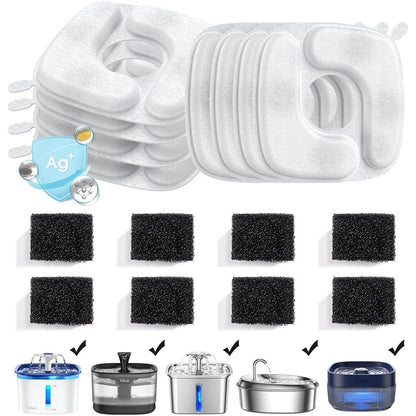 Veken Replacement Filters 8 Pack and 8 Pre Sponges for 50oz 84oz 95oz Cat Water Fountain