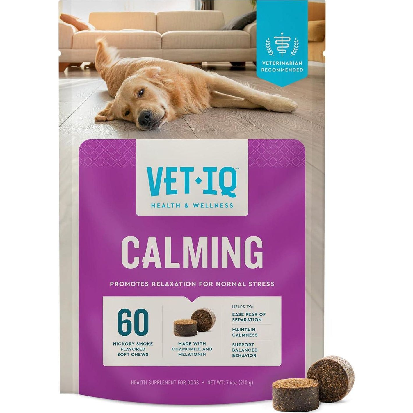 VetIQ Calming Chews for Dogs 60 Count Stress Relief Supplement Made in USA