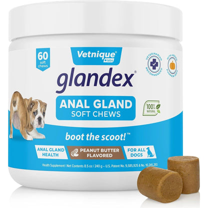 Vetnique Glandex Boot the Scoot 60 Soft Chews for Dogs Peanut Butter Flavor Digestive Fiber Probiotic