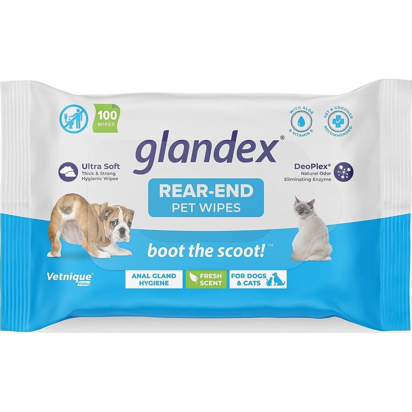 Vetnique Labs Glandex Dog Wipes with Aloe Vitamin E for Anal Gland Hygiene 100 Count Pouch