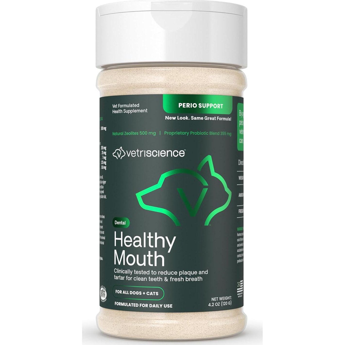 VetriScience Perio Support Dog Dental Powder 4.2 oz Freshens Breath Reduces Plaque for Dogs and Cats