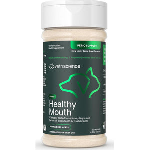 VetriScience Perio Support Dog Dental Powder 4.2 oz Freshens Breath Reduces Plaque for Dogs and Cats
