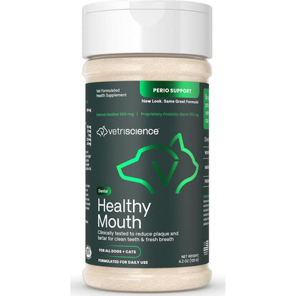 VetriScience Perio Support Dog Dental Powder 4.2 oz Freshens Breath Reduces Plaque for Dogs and Cats