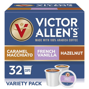 Victor Allen’s Coffee Variety Pack, French Vanilla, Caramel Macchiato & Hazelnut Flavors, 32 Count Single-Serve Pods for Keurig Brewers