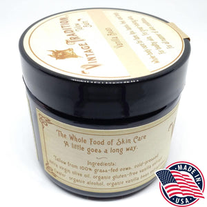 Vintage Tradition Beef Tallow All Purpose Balm Healing, Hydrating Mild Vanilla Skin Care Salve Replaces Body Lotion, Hand Cream, More Essential Oil, Olive Oil, And Grass-Fed Tallow, 2 Fl. Oz.,