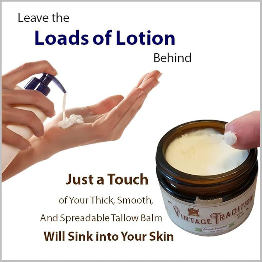 Vintage Tradition Beef Tallow All Purpose Balm Healing, Hydrating Peppermint Oil Skin Care Salve Replaces Body Lotion, Hand Cream, More Essential Oil, Olive Oil, And Grass-Fed Tallow, 2 Fl. Oz.,