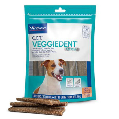 Virbac C.E.T. VeggieDent FR3SH Dental Chews for Dogs, Tartar Control, Small Size, Oral Health