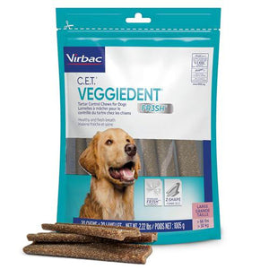 Virbac C.E.T. Veggiedent FR3SH Dog Chews 30 Count Plant Based Tartar Control Dental Treats for Large Dogs Over 66 Pounds