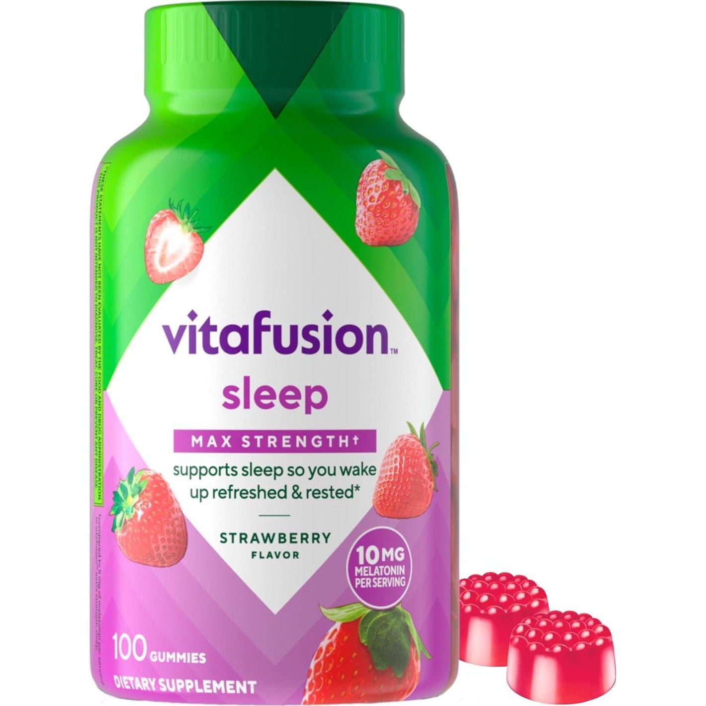 Vitafusion Max Strength Melatonin Gummy Supplements, Strawberry-Flavored, 10mg Melatonin for Sleep, America's #1 Gummy Vitamin Brand, 50-Day Supply, 100 Count