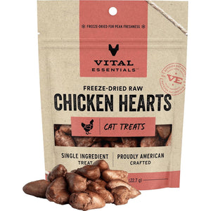 Vital Essentials Freeze-Dried Chicken Hearts Cat Treats, 1 oz, Grain-Free, Gluten-Free, High Protein
