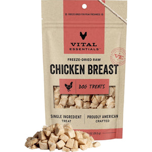 Vital Essentials chicken breast dog treats 2 packs of 1 oz freeze dried single ingredient grain free high protein
