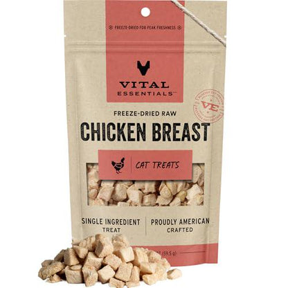 Vital Essentials Chicken Cat Treats, 2.1 oz, Freeze-Dried Raw, Single Ingredient, Grain & Gluten-Free