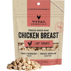 Vital Essentials Freeze Dried Chicken Breast Cat Treats 1 oz Single Ingredient Grain Free Snack