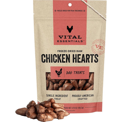 Vital Essentials Chicken Hearts Dog Treats, 3.75 oz, Freeze-Dried, Single-Ingredient, Meal Topper or Snack
