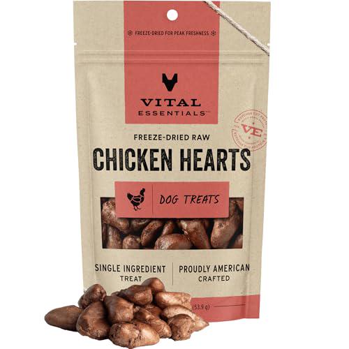 Vital Essentials Freeze Dried Chicken Hearts Dog Treats 1.9 oz Single Ingredient High Protein Grain Free Training Snack