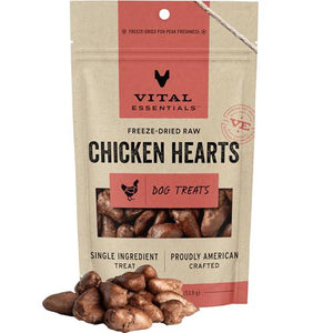Vital Essentials Freeze Dried Chicken Hearts Dog Treats 1.9 oz Single Ingredient High Protein Grain Free Training Snack