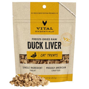 Vital Essentials Duck Liver Cat Treats 0.9 oz Freeze Dried Raw Single Ingredient Grain Free Gluten Free Filler Free Snack