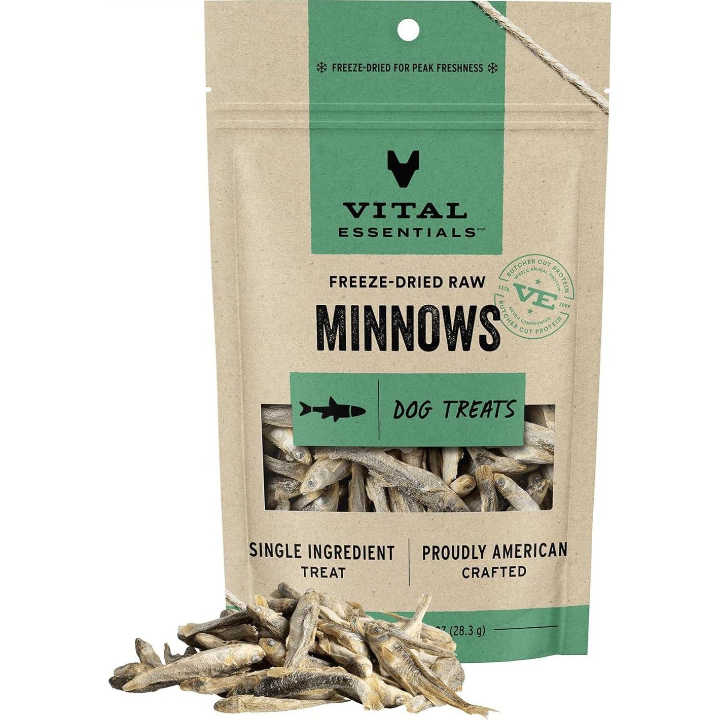 Vital Essentials Minnows Dog Treats 1 oz Freeze Dried Raw Single Ingredient High Protein Training Snack