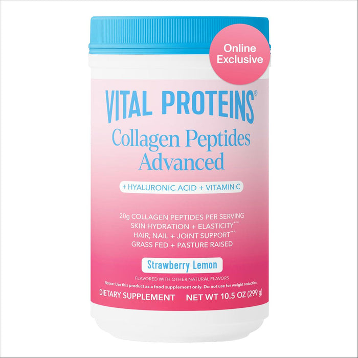 Vital Proteins Collagen Peptides, Advanced Hydrolyzed Peptides with Hyaluronic Acid & Vitamin C, Strawberry Lemon Flavor, 105 oz Powder