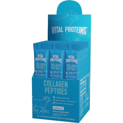 Vital Proteins Grass Fed Collagen Peptides Powder Supplement (Type I, III) Travel Packs, Hydrolyzed Collagen For Skin Hair Nail Joint - 10g Per Serving - Unflavored (20ct Per Box),