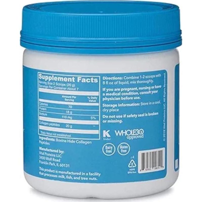 Vital Proteins Grass Fed Collagen Peptides Powder Supplement (Type I, III) For Skin Hair Nail Joint - Hydrolyzed Collagen - Dairy And Gluten Free - 20g Per Serving - Unflavored 5 Oz Canister,