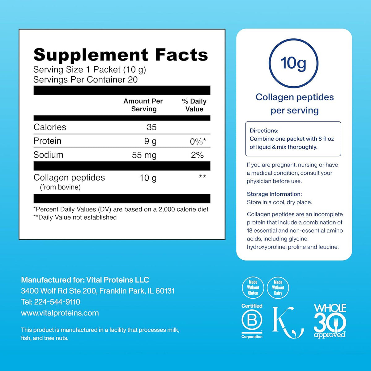 Vital Proteins Grass Fed Collagen Peptides Powder Supplement (Type I, III) Travel Packs, Hydrolyzed Collagen For Skin Hair Nail Joint - 10g Per Serving - Unflavored (20ct Per Box),