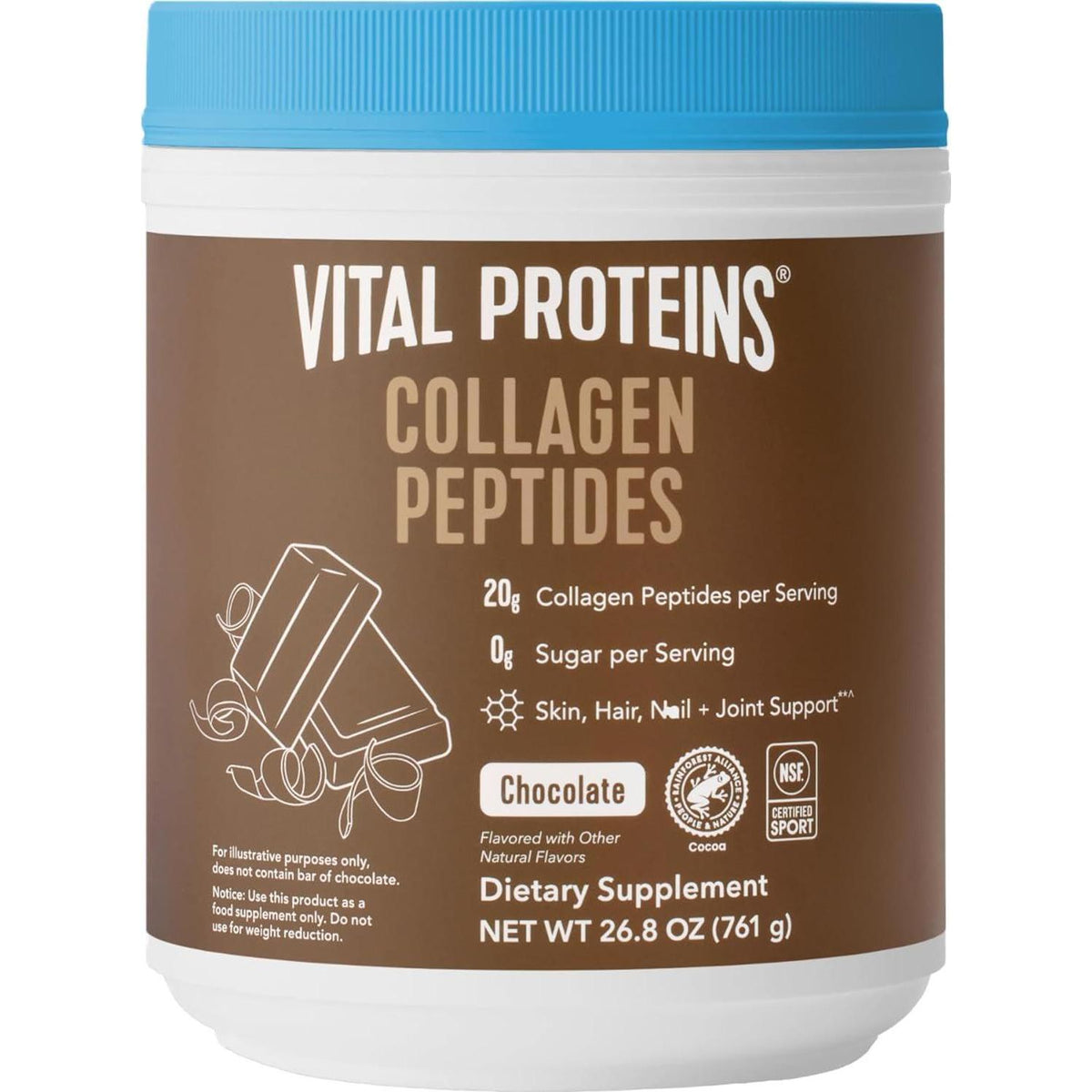 Vital Proteins Grass Fed Collagen Powder Supplement (Type I, III) For Skin Hair Nail Joint - Hydrolyzed Collagen - Dairy And Gluten Free - 27g Per Serving - Chocolate Flavor, 26.8 Oz Canister,