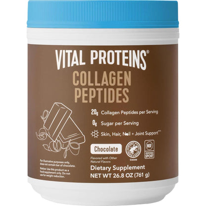 Vital Proteins Grass Fed Collagen Powder Supplement (Type I, III) For Skin Hair Nail Joint - Hydrolyzed Collagen - Dairy And Gluten Free - 27g Per Serving - Chocolate Flavor, 26.8 Oz Canister,
