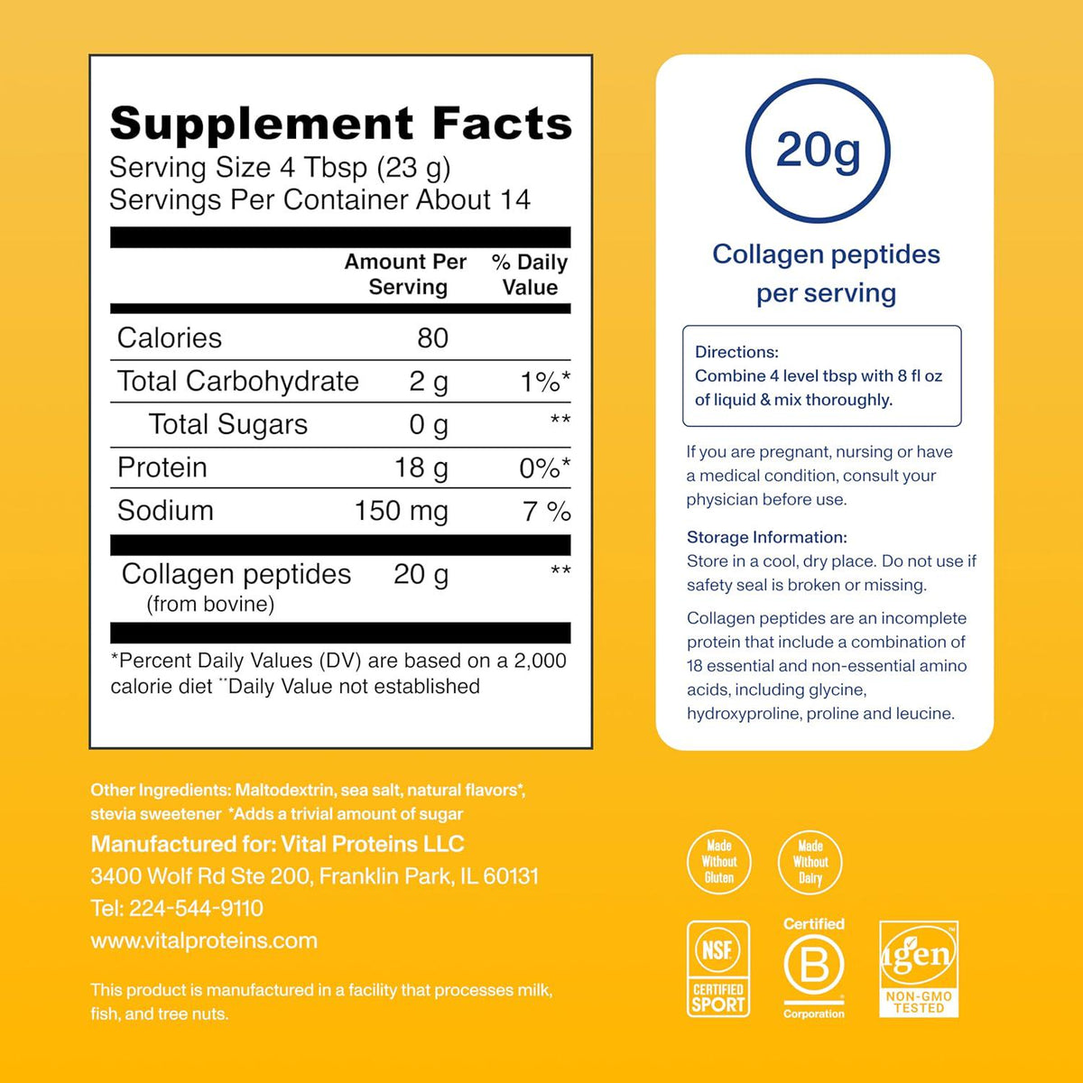 Vital Proteins Grass Fed Collagen Peptides Powder, Helps Support Healthy Hair, Skin, Nails, Bones And Joints - Hydrolyzed Collagen - Vanilla 11.5 Oz,