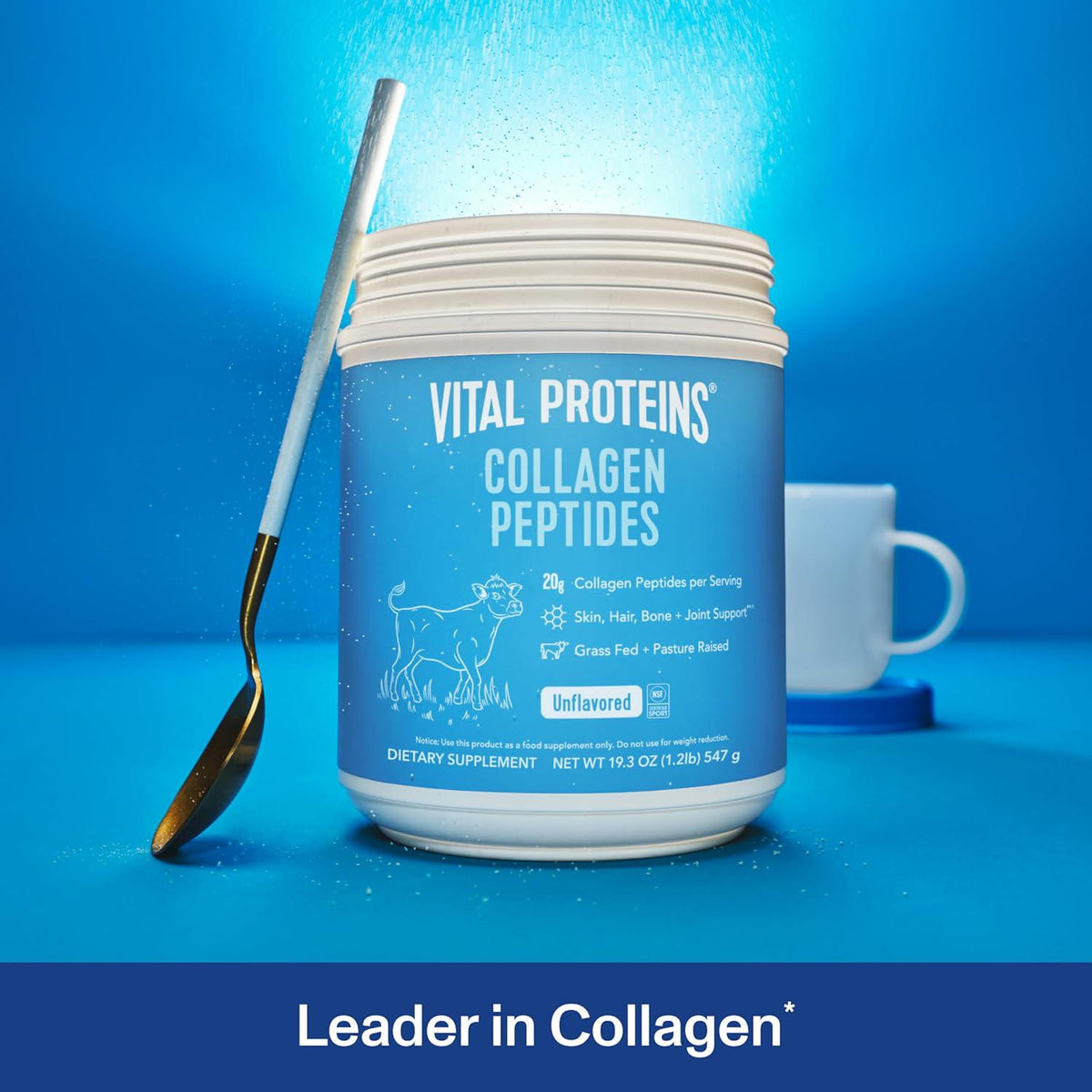 Vital Proteins Grass Fed Collagen Peptides Powder, Supports Hair, Skin, Nails, Bones, And Joints Health, Hydrolyzed Peptides - Zero Sugar, Unflavored, 19.3oz,