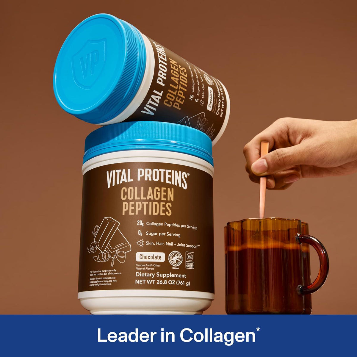 Vital Proteins Grass Fed Collagen Powder Supplement (Type I, III) For Skin Hair Nail Joint - Hydrolyzed Collagen - Dairy And Gluten Free - 27g Per Serving - Chocolate Flavor, 26.8 Oz Canister,