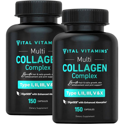 Vital Vitamins Vital Vitamins Multi Collagen Peptides (2-Pack) - For Women And Men - Hydrolyzed Types I, II, III, V, X - Grass-Fed, Non-GMO - 300 Capsules