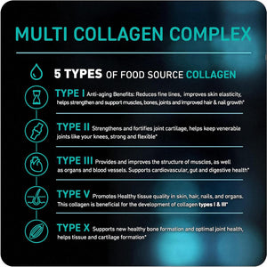 Vital Vitamins Multi Collagen for Women and Men, Types I, II, III, V, X, Grass-Fed, Non-GMO, 150 Capsules, Supports Skin, Hair, and Joint Health