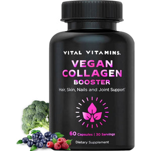 Vital Vitamins Vegan Collagen Booster, Plant Collagen Supplements with Hyaluronic Acid, Supports Hair, Skin, Nails, & Joints, 60 Capsules