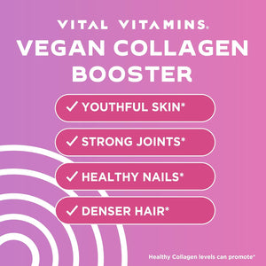 Vital Vitamins Vegan Collagen Booster, Plant Collagen Supplements with Hyaluronic Acid, Supports Hair, Skin, Nails, & Joints, 60 Capsules