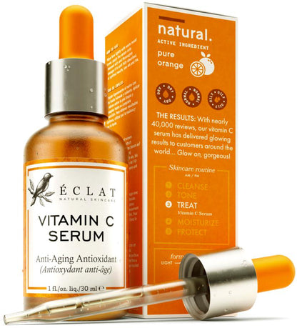 Eclat Skincare Vitamin C Face Serum - Dark Spot Serum, Vit C Serum With Hyaluronic Acid, Ferulic Acid, And Vit E - Anti Aging And Skin Brightening Serum, Pure Vitamin C Serum Skin Care 30 Ml